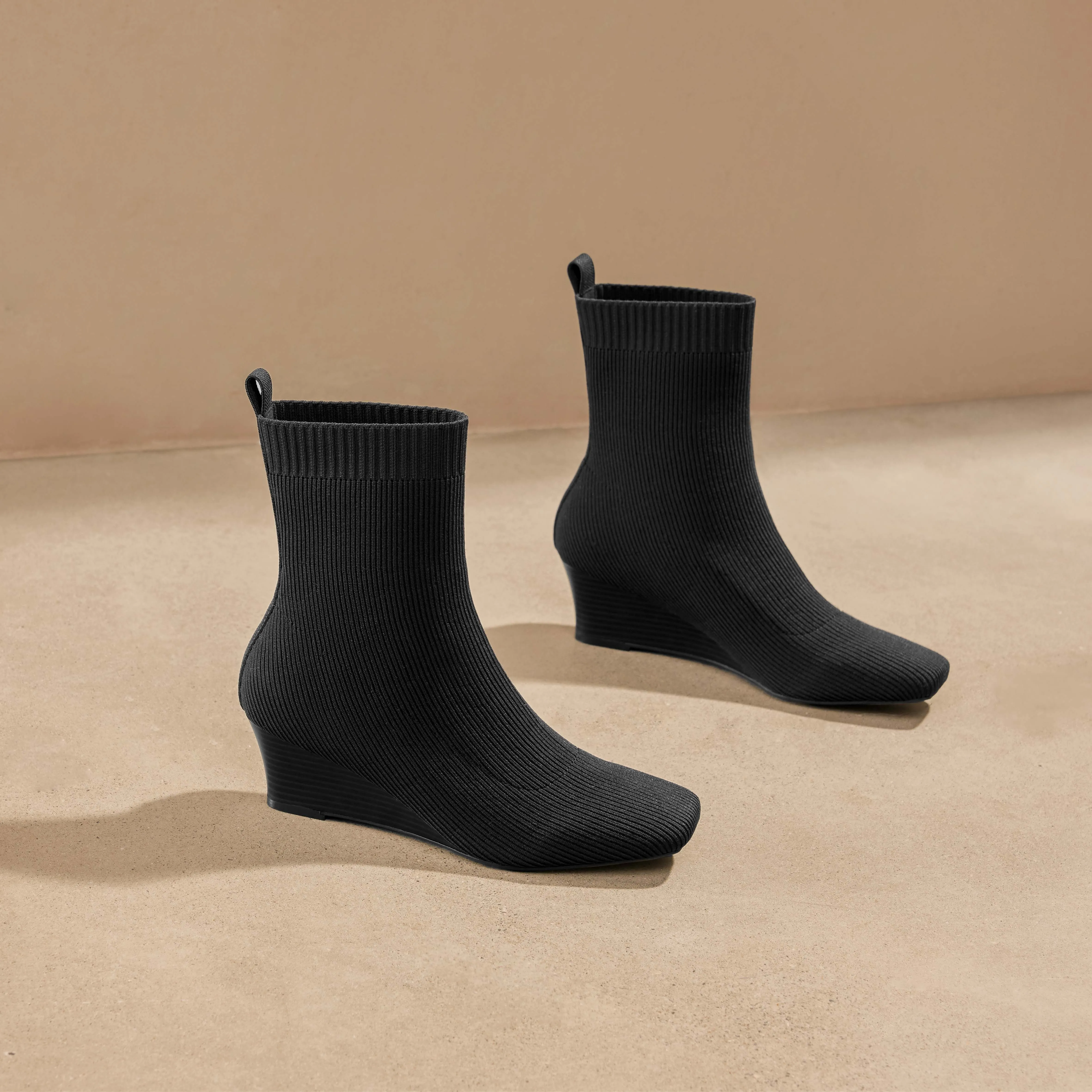   Square-Toe Water-Repellent Boots (Margot Wedge Bootie)