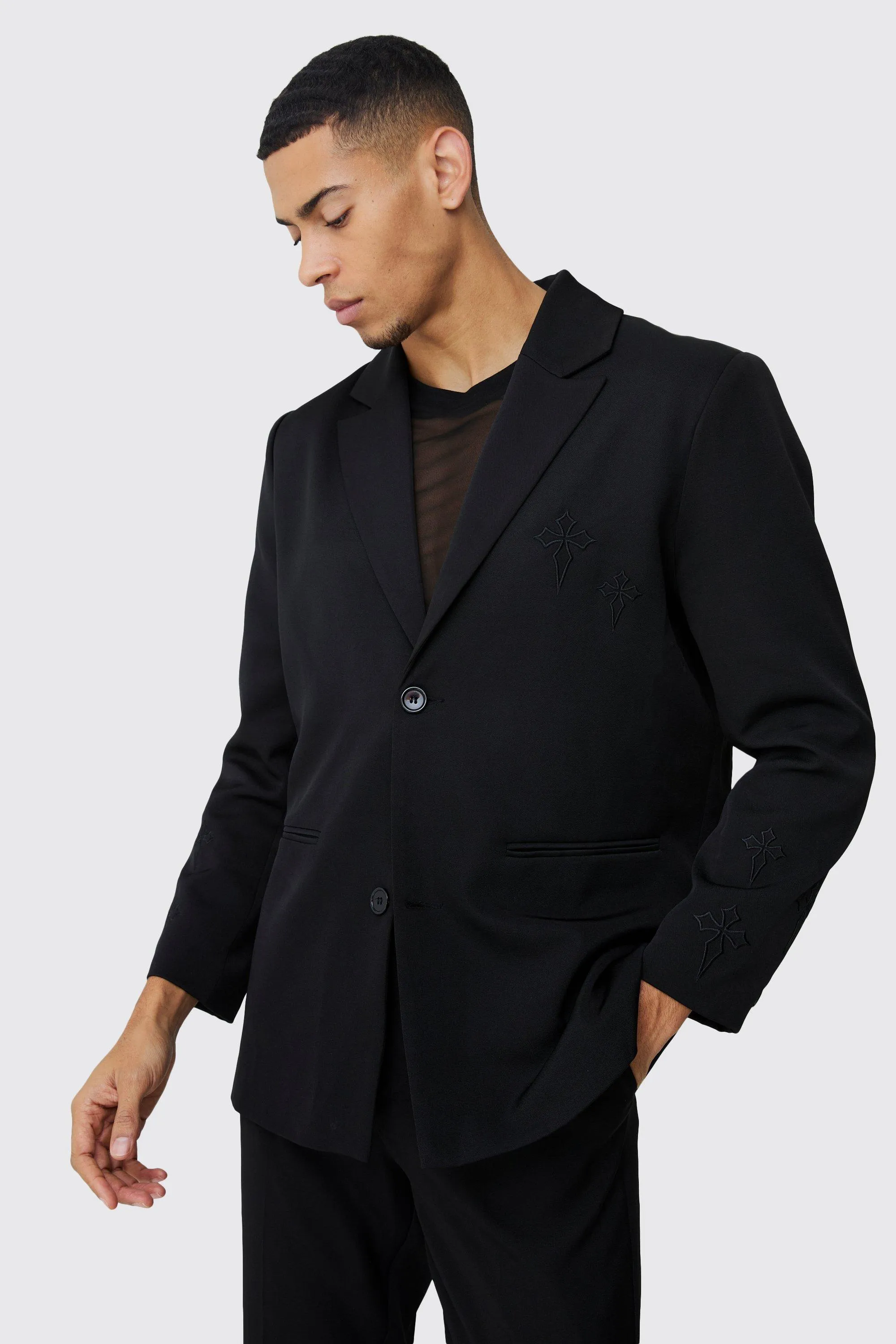 Straight Fit Cross Applique Blazer