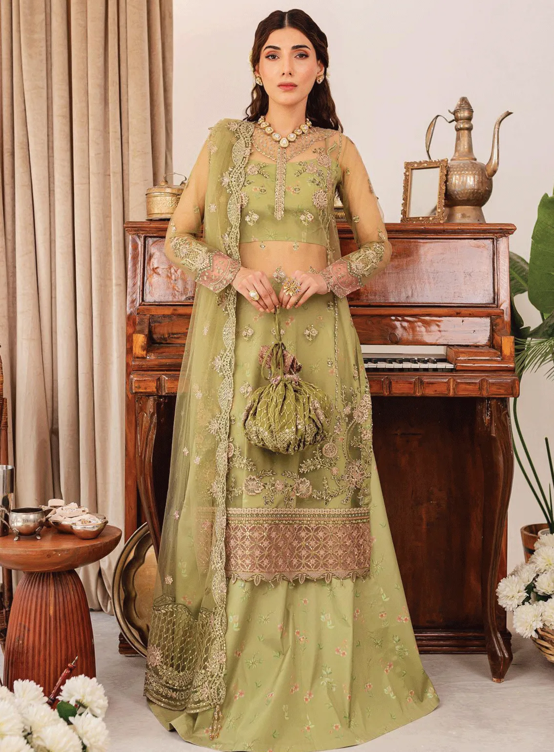 Tabeer By Farasha Embroidered Net Unstitched 4 Piece Suit - FRS23TW 02 ALAYA