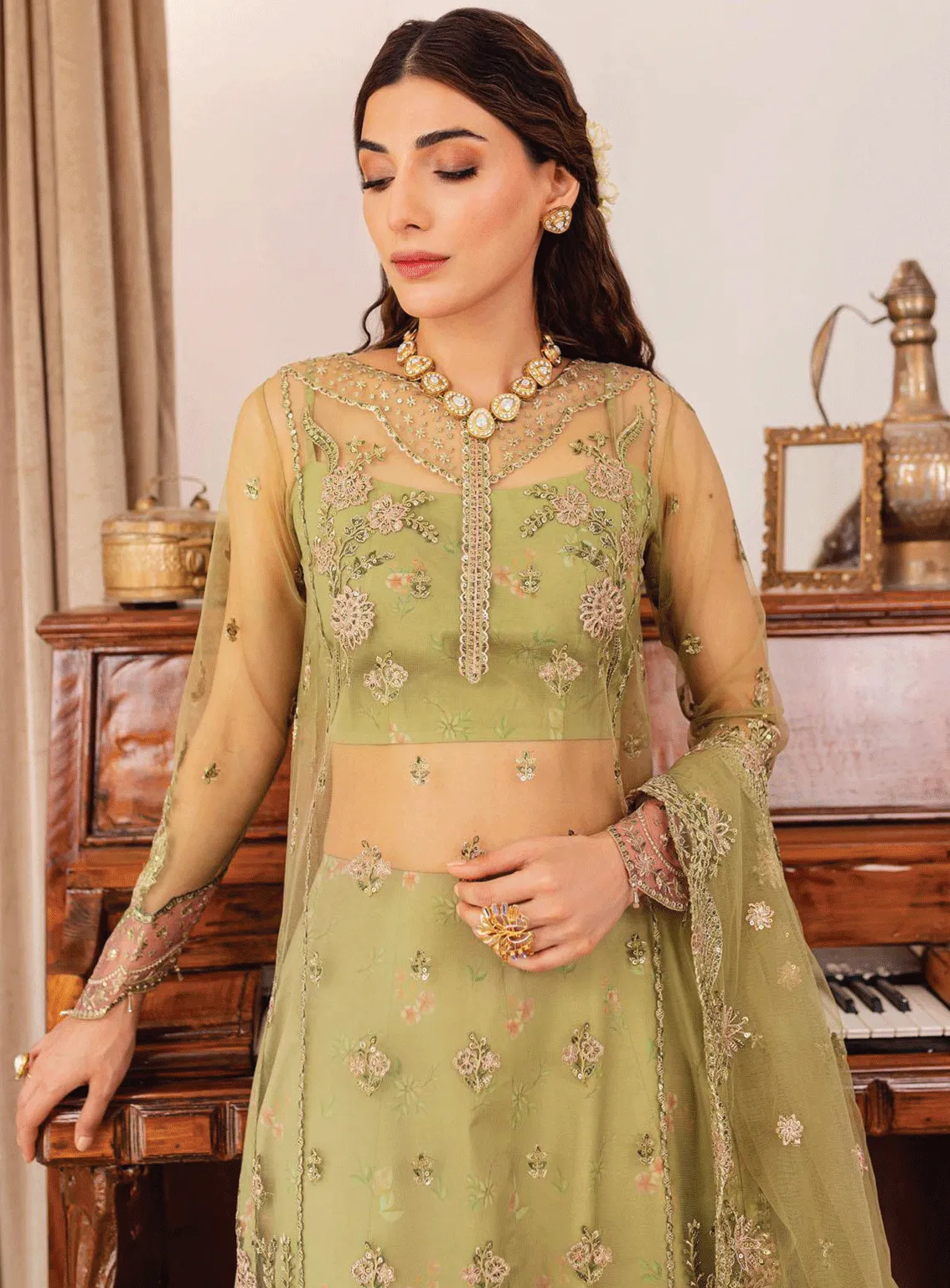 Tabeer By Farasha Embroidered Net Unstitched 4 Piece Suit - FRS23TW 02 ALAYA