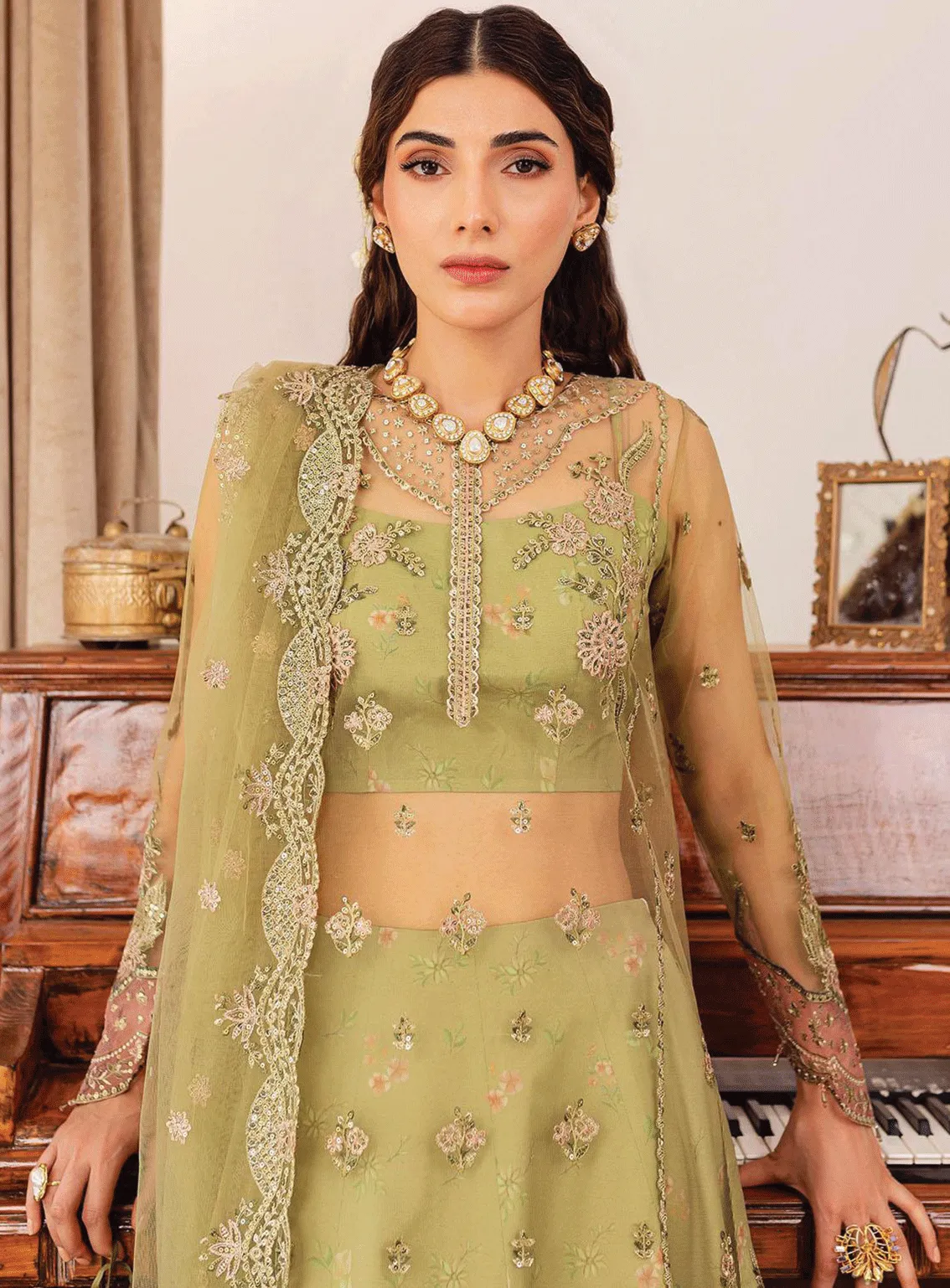 Tabeer By Farasha Embroidered Net Unstitched 4 Piece Suit - FRS23TW 02 ALAYA