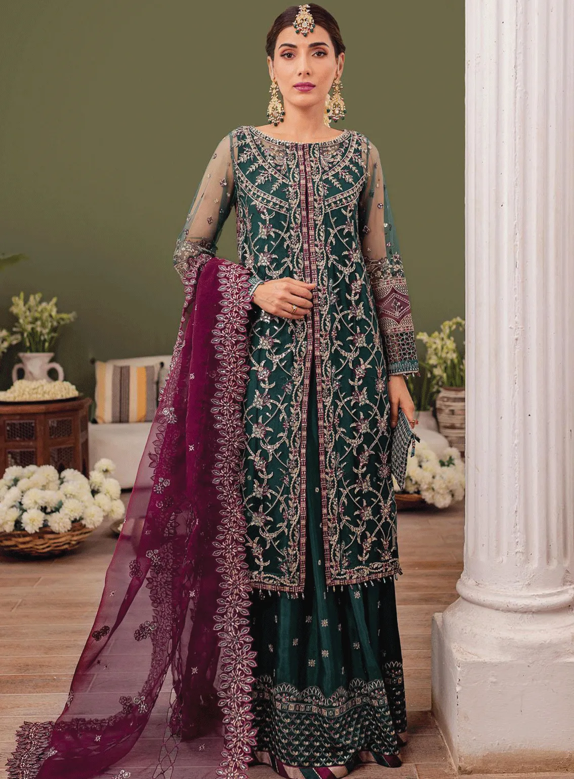 Tabeer By Farasha Embroidered Net Unstitched 4 Piece Suit - FRS23TW 04 GIA