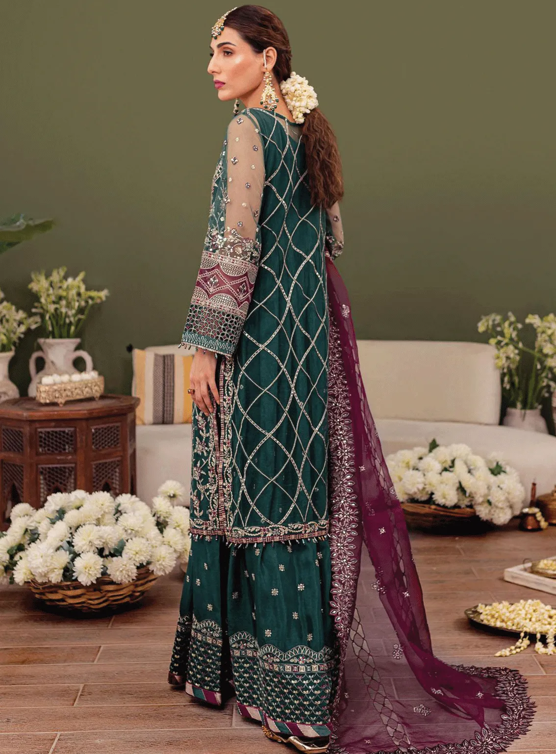 Tabeer By Farasha Embroidered Net Unstitched 4 Piece Suit - FRS23TW 04 GIA