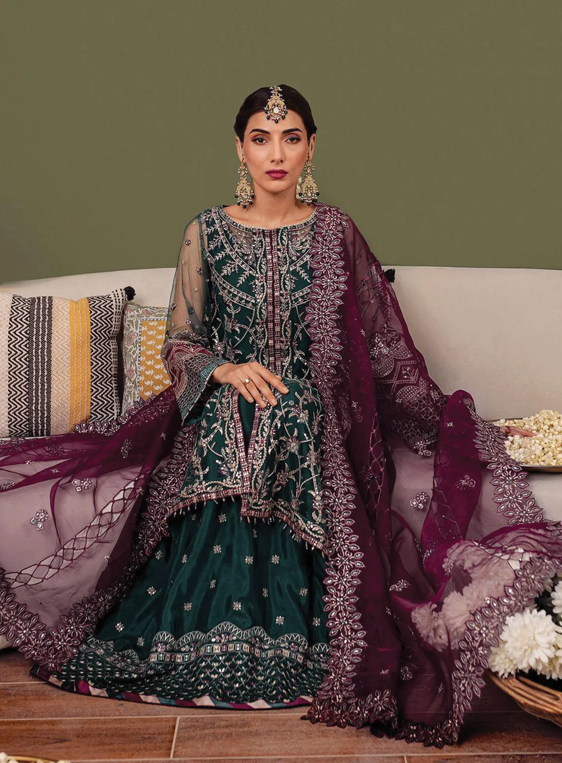 Tabeer By Farasha Embroidered Net Unstitched 4 Piece Suit - FRS23TW 04 GIA