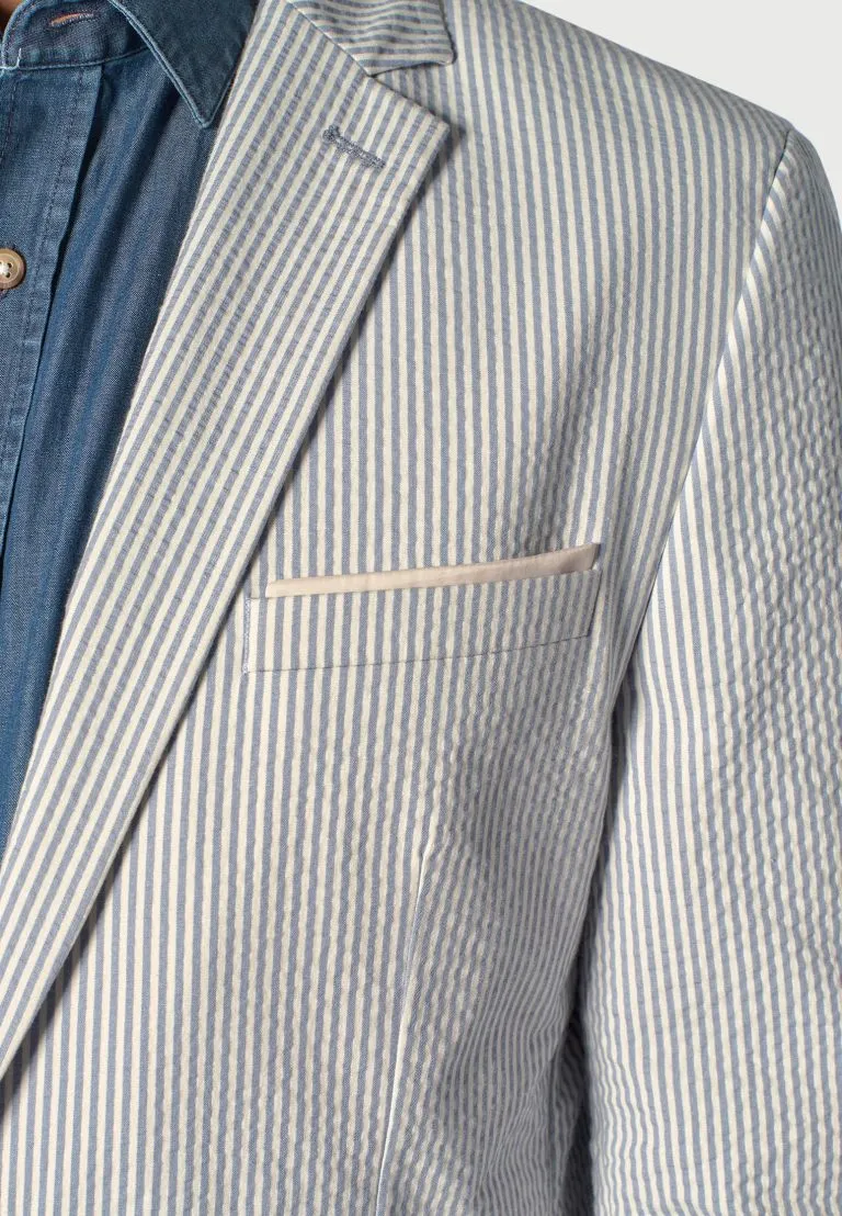 Tailored Fit Drewett Blue Stripe Cotton Stretch Seersucker Shorts Suit