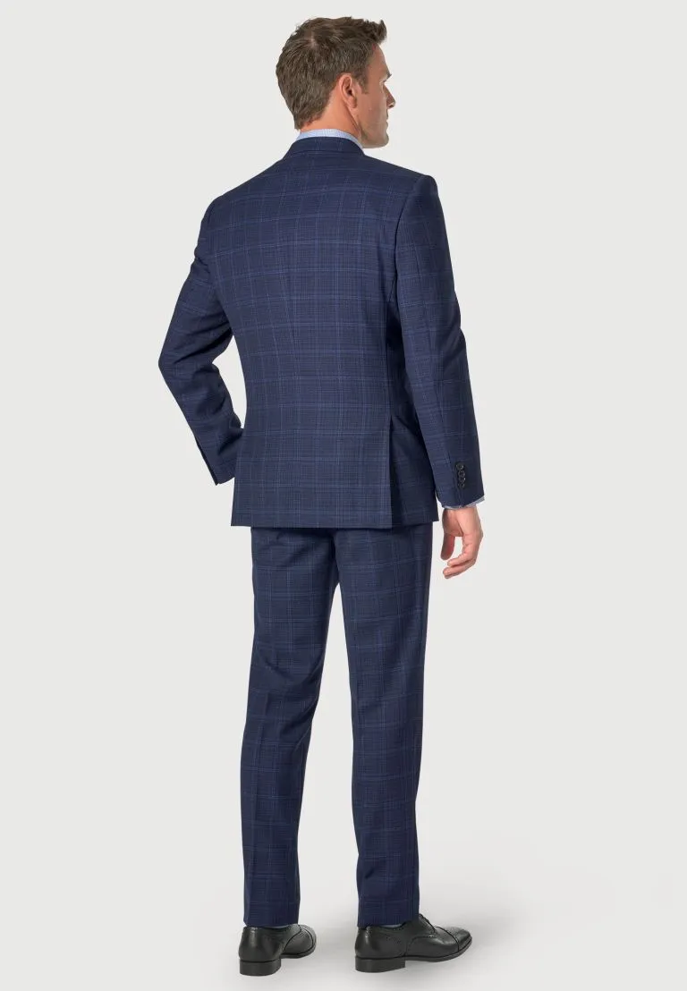 Tailored Fit Rivelin Blue Check Wool Rich Suit - Vest Optional