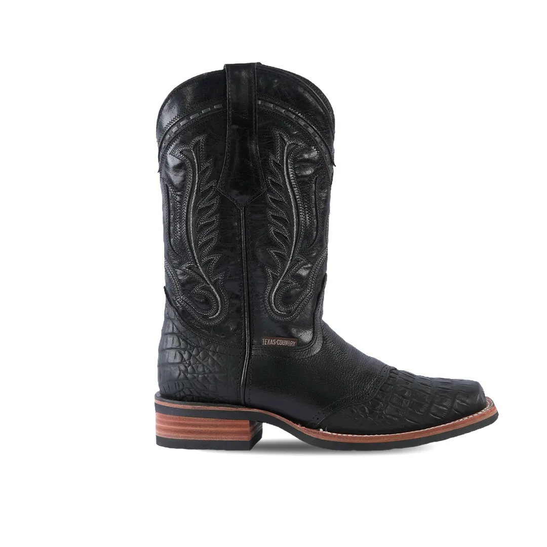 Texas Country Western Boot Barcelona Black Rodeo Toe E407