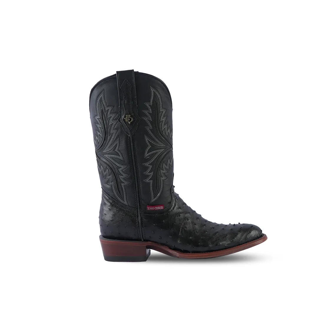 Texas Country Western Boot Ostrich Black Round Toe AV230