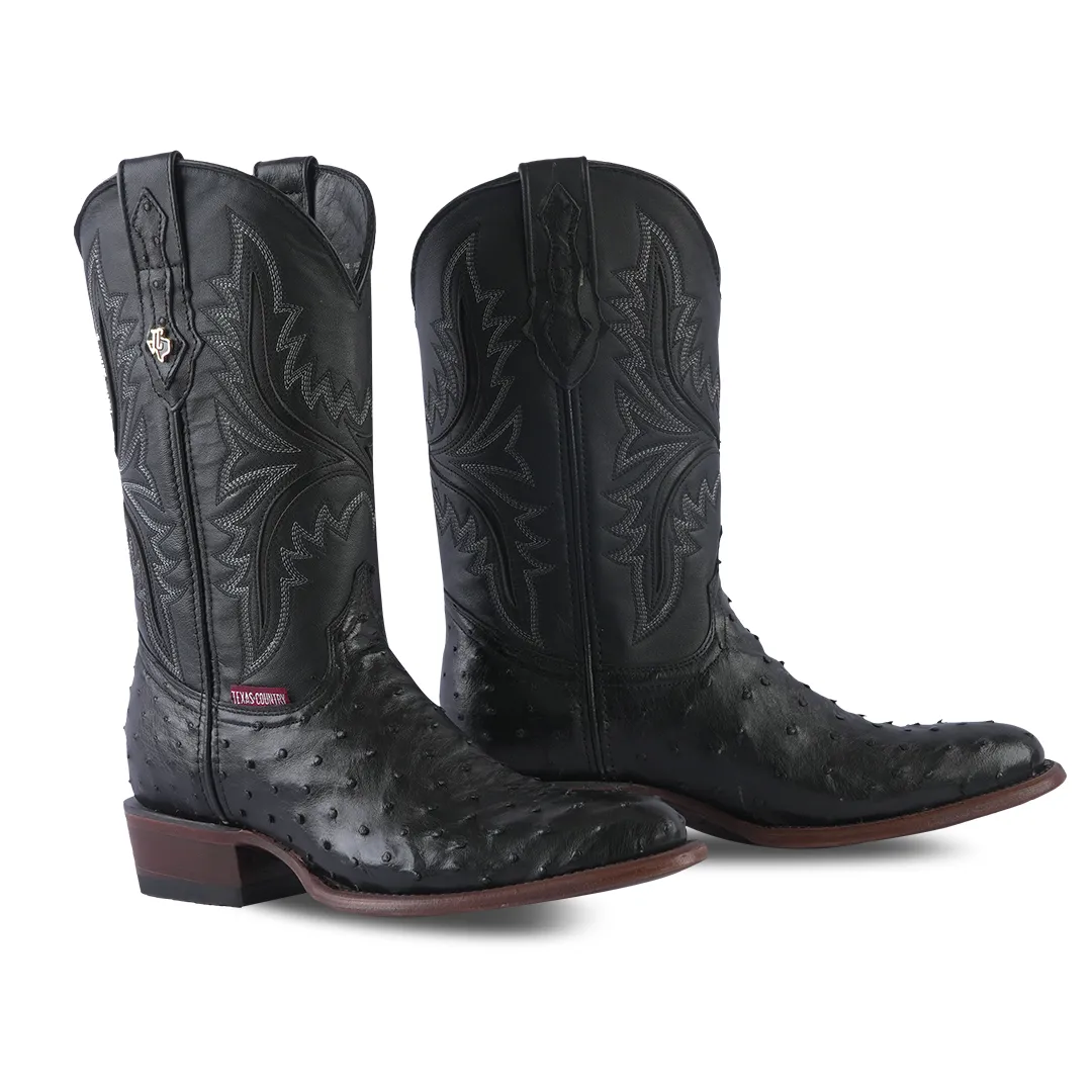 Texas Country Western Boot Ostrich Black Round Toe AV230