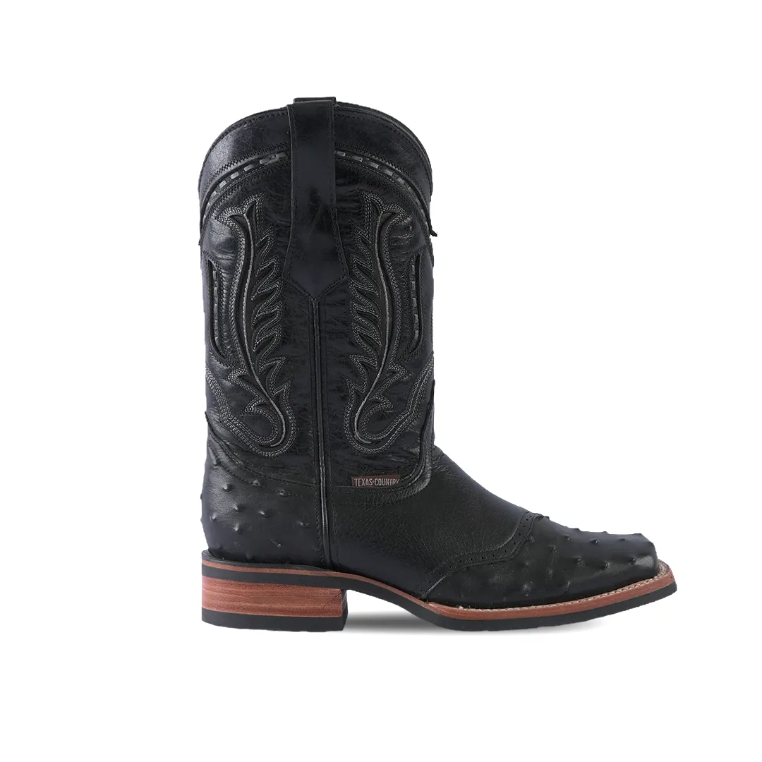 Texas Country  Western Boot Ostrich Print Barcelona Black Rodeo Toe  E408