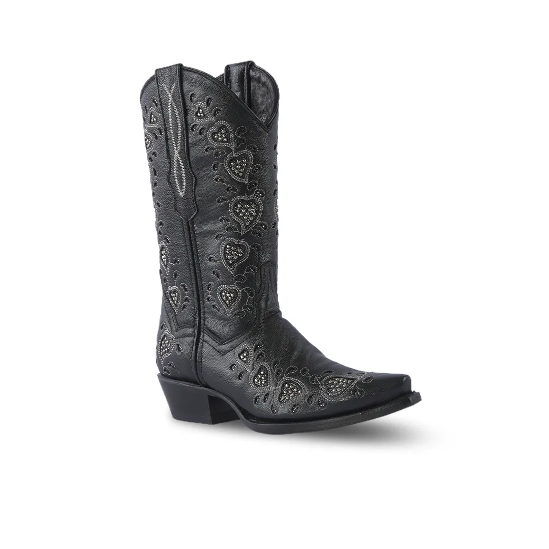 Texas Country Womens Western Boot Rush Black Corazones E756