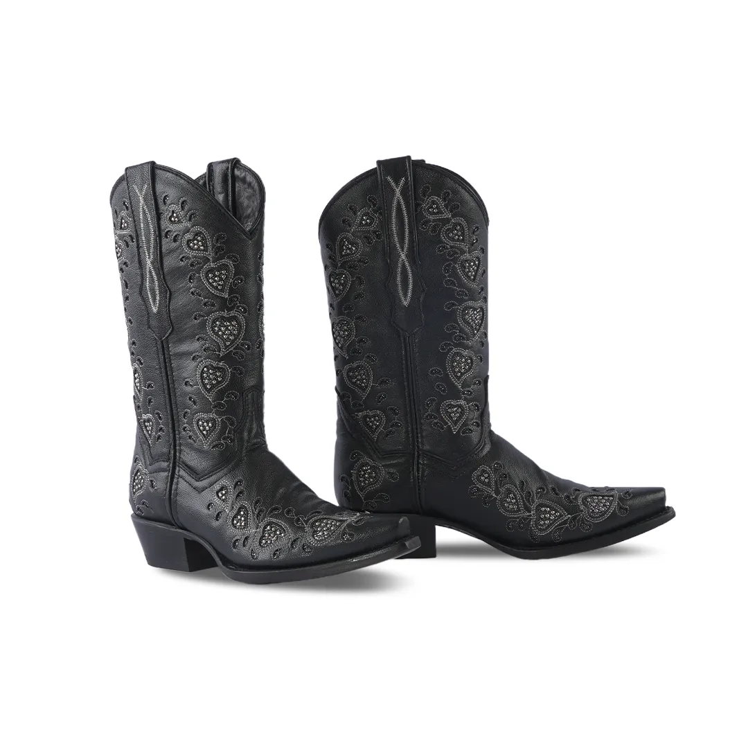 Texas Country Womens Western Boot Rush Black Corazones E756