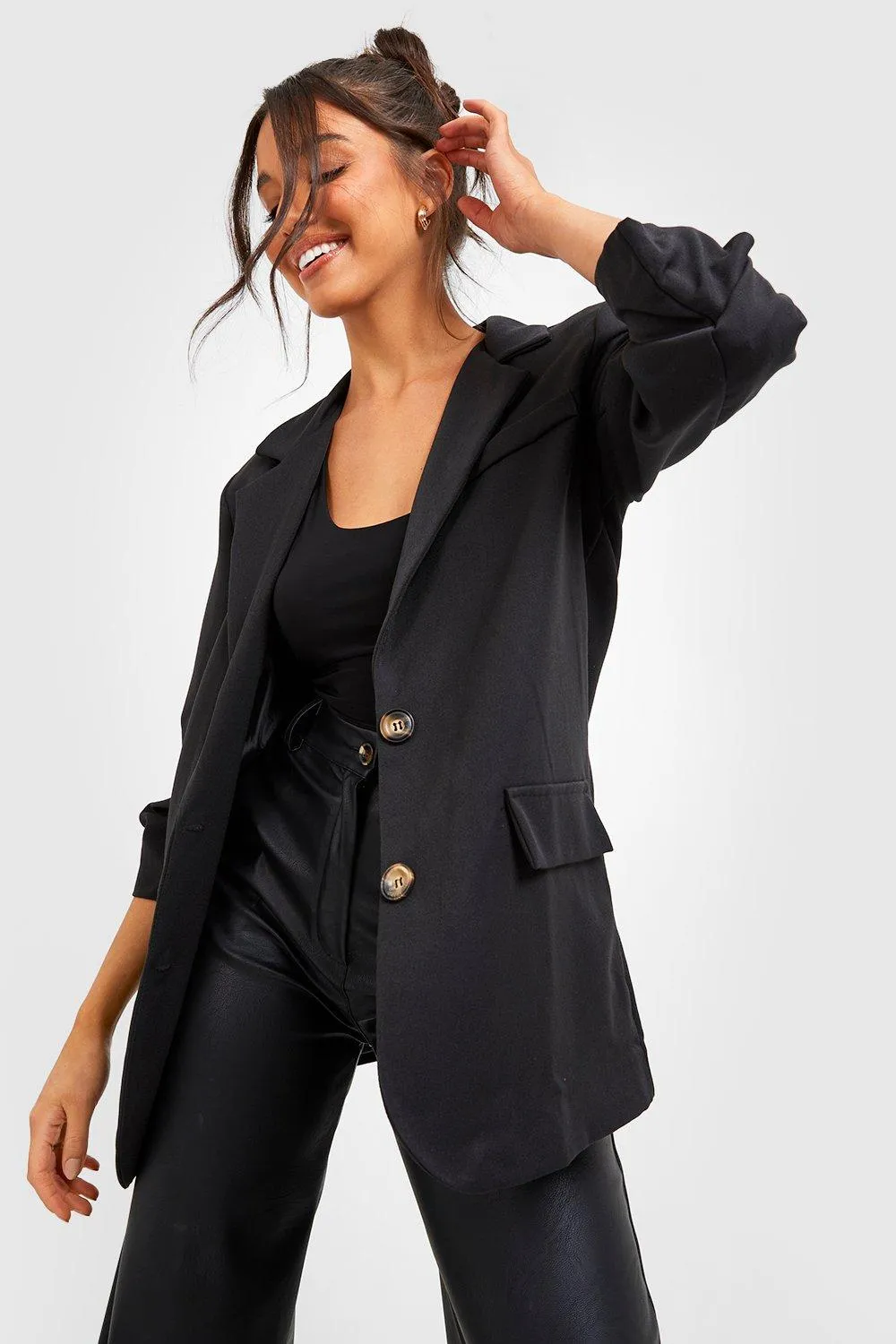 Textured Ruched Sleeve Tailored Blazer