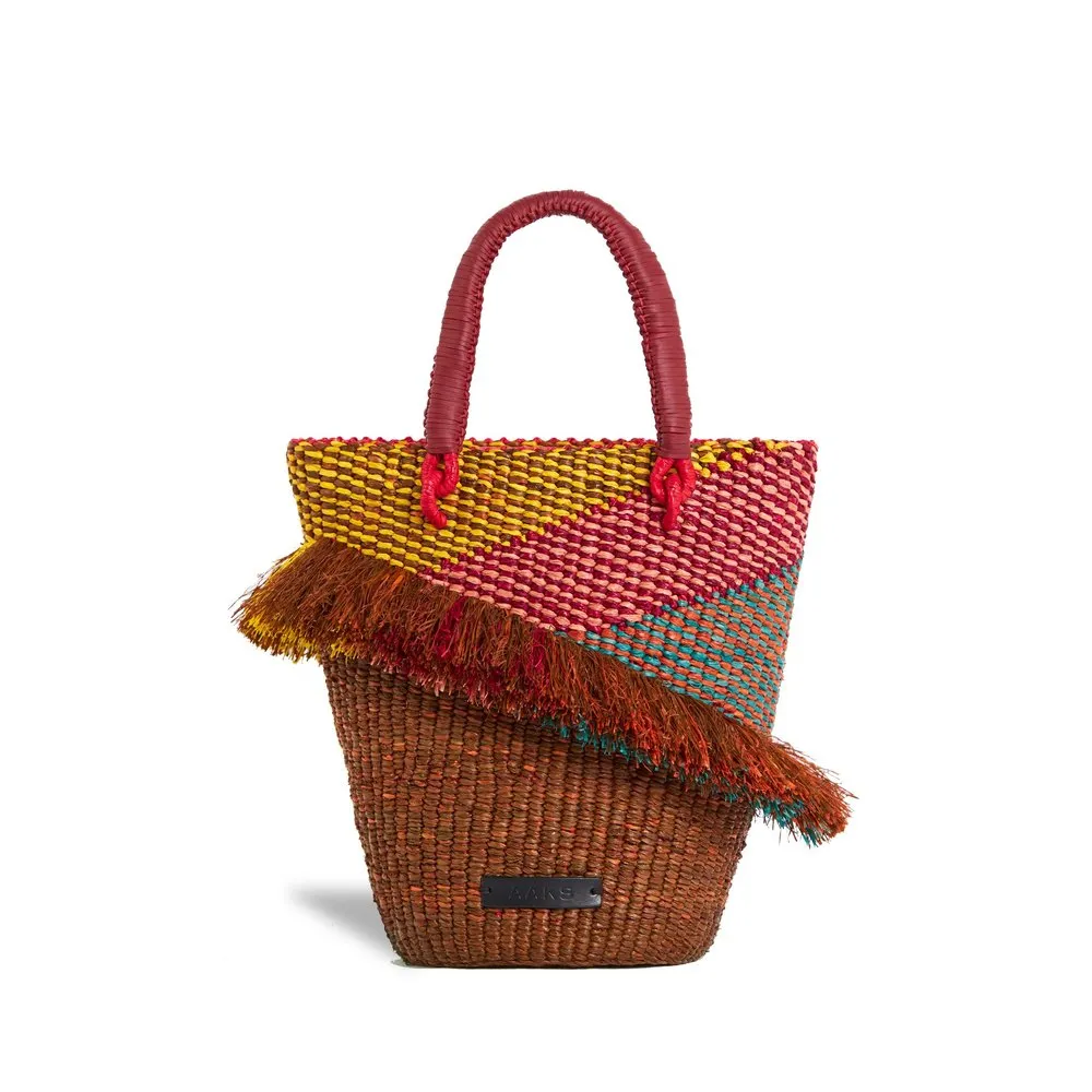 Tia Blush Top Handle Raffia Tote Bag