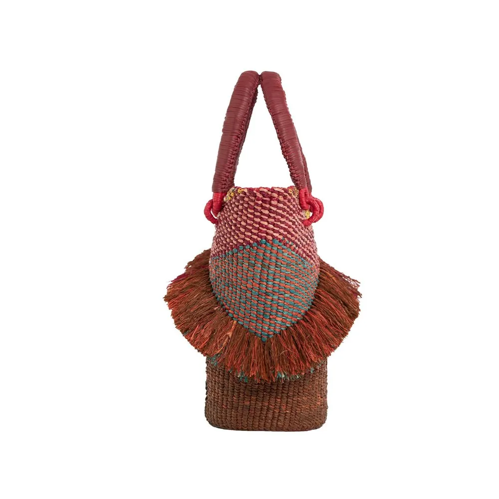 Tia Blush Top Handle Raffia Tote Bag