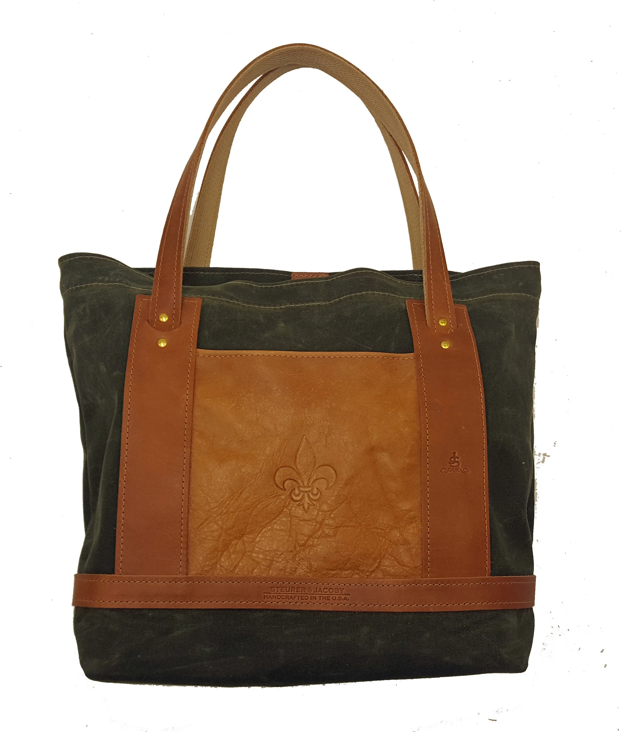 Tote Bag - Olive Wax with Natural Leather Trim