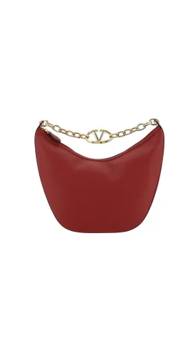 Vlogo Moon Medium Grainy Calfskin Hobo Bag with Chain - Red