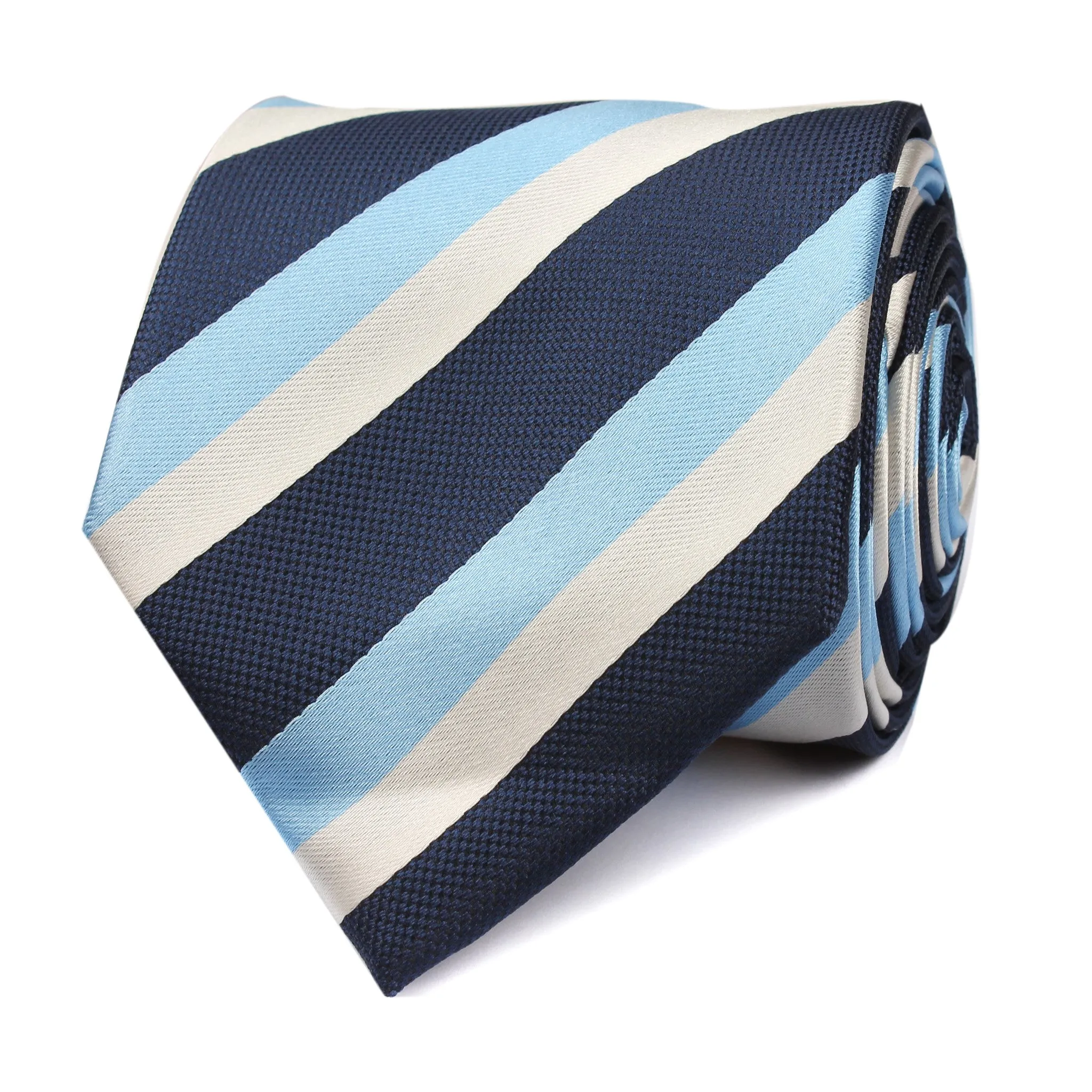 White Navy and Light Blue Striped Tie