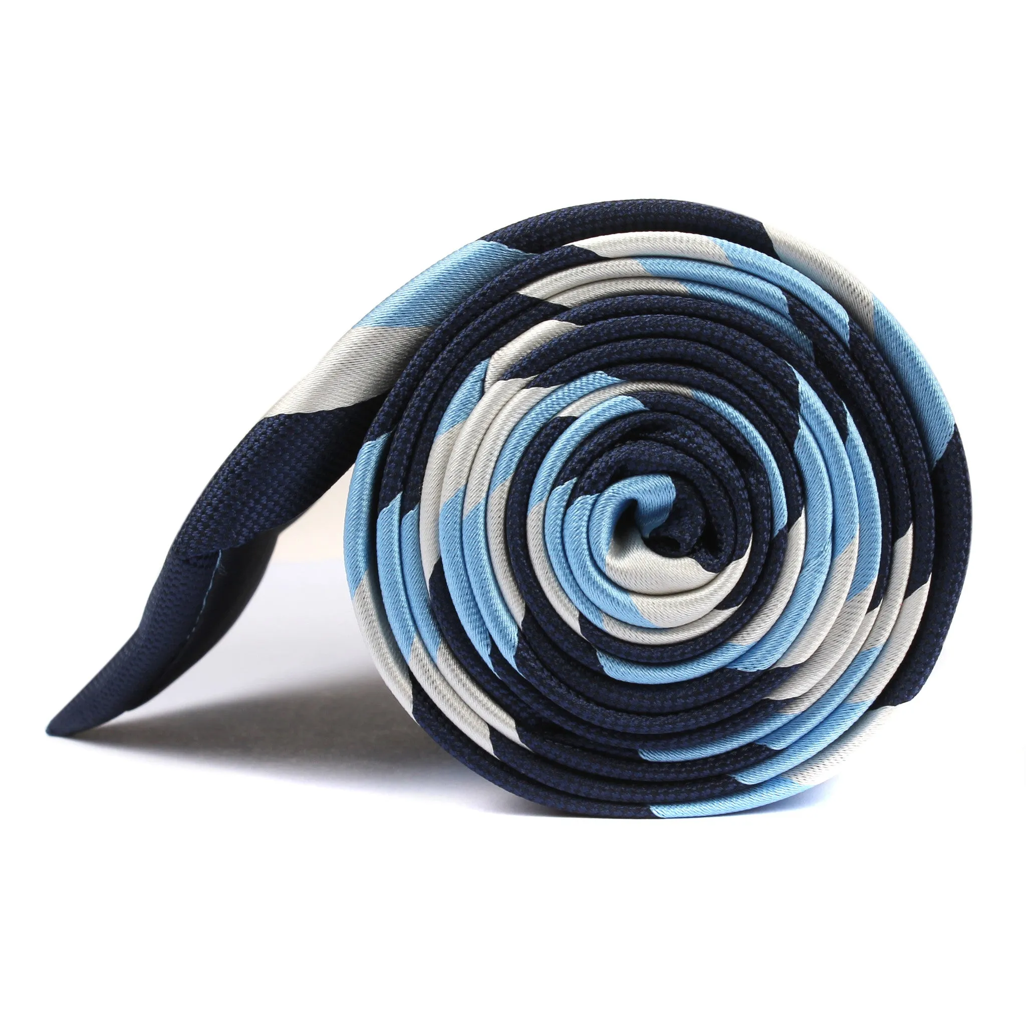 White Navy and Light Blue Striped Tie