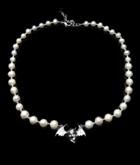 Winged Skull Pearl Necklace