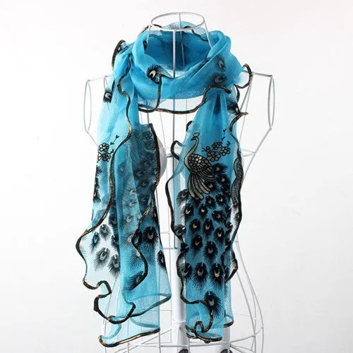 Women Charm Silk Scarf Temperament bufandas Gauze Peacock Triangle Veil Church Mantilla Scarf Shawl Wrap