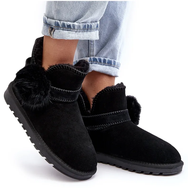 Women's Suede Snow Boots With Cutouts, Black Eraclio