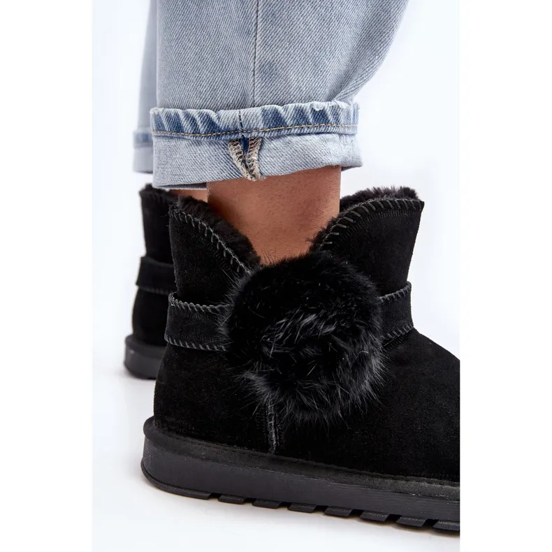 Women's Suede Snow Boots With Cutouts, Black Eraclio