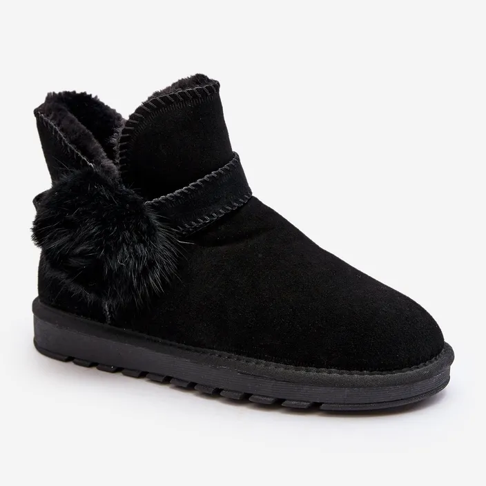 Women's Suede Snow Boots With Cutouts, Black Eraclio