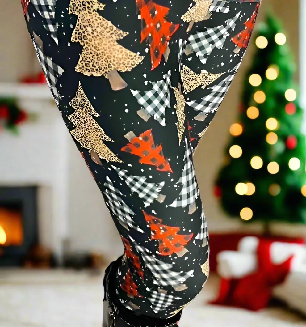 Womens Christmas Tree  Leggings, Soft Yoga Pants, Sizes 0-20, Black/Multi, Yoga Waist, Exclusive Leggings