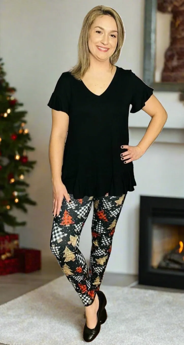 Womens Christmas Tree  Leggings, Soft Yoga Pants, Sizes 0-20, Black/Multi, Yoga Waist, Exclusive Leggings