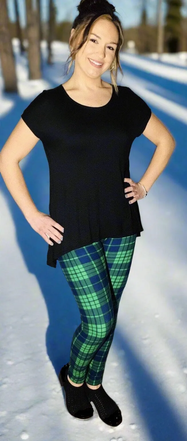 Womens Green Plaid Leggings, Soft Yoga Pants, Sizes 0-20,  Yoga Waist