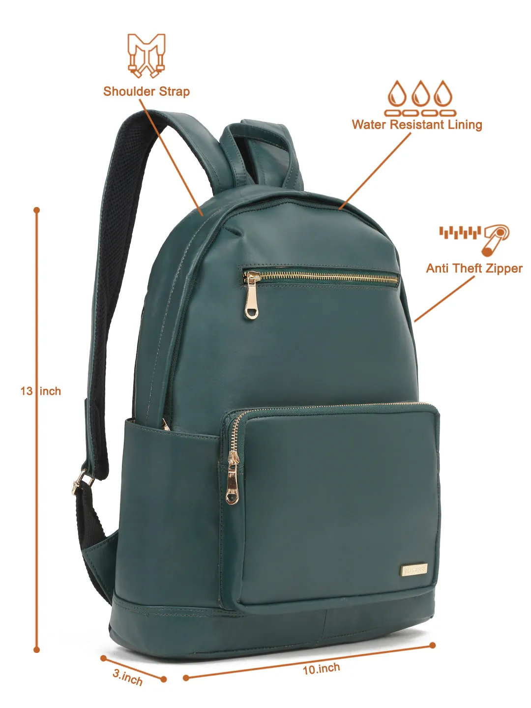 Women's GREEN solid Leather backpack