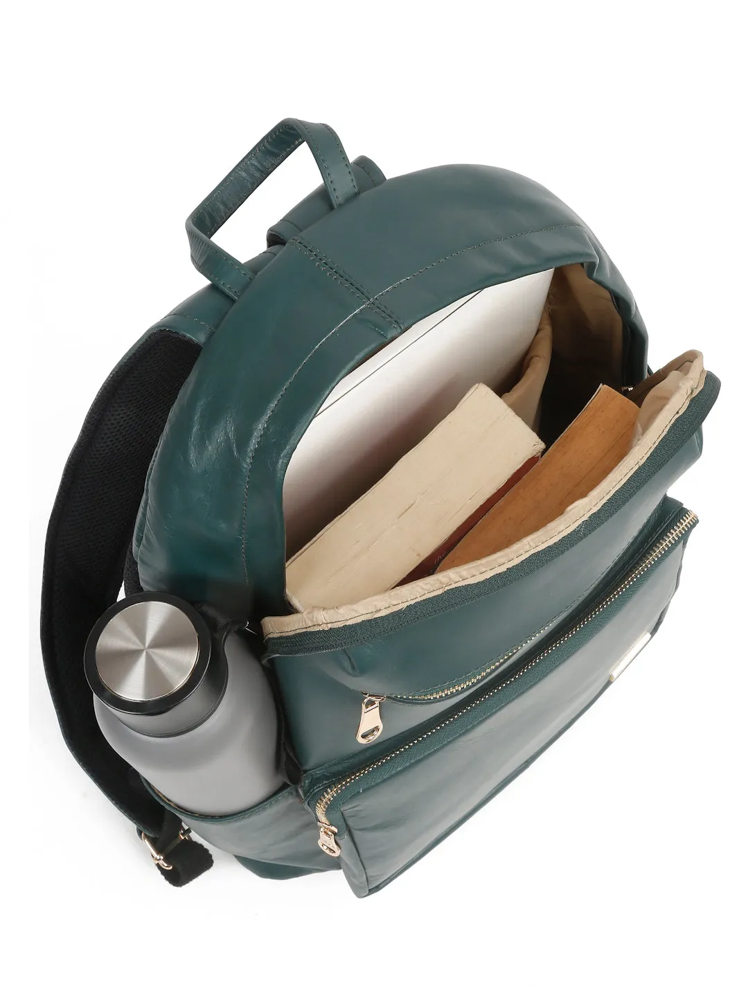 Women's GREEN solid Leather backpack