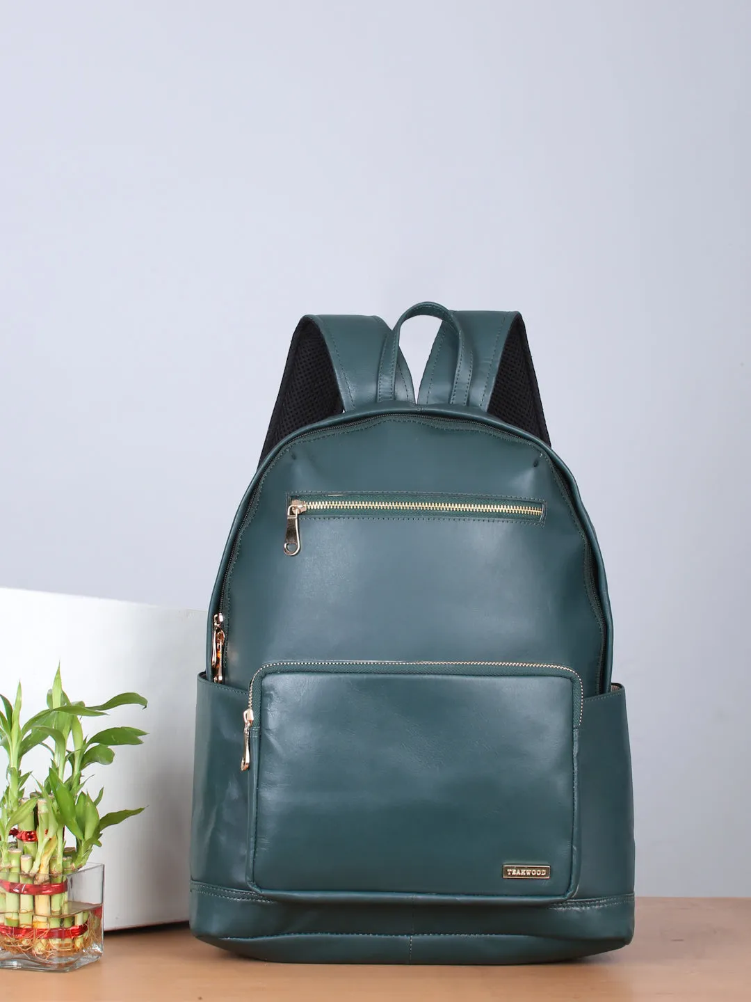 Women's GREEN solid Leather backpack