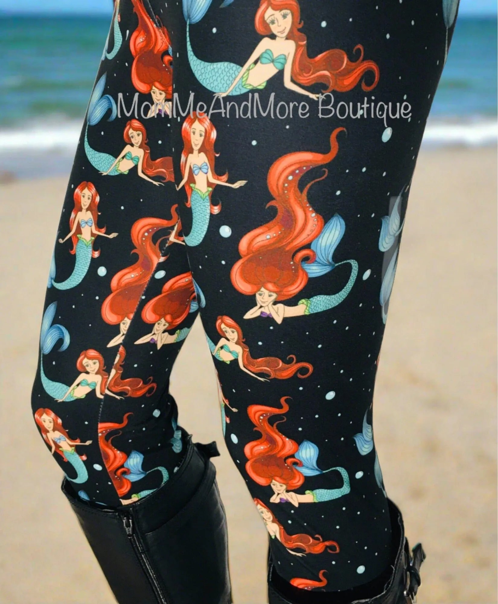 Womens Mermaid Leggings, Soft Yoga Pants, Sizes 0/20, Black/Multi, Yoga Waist