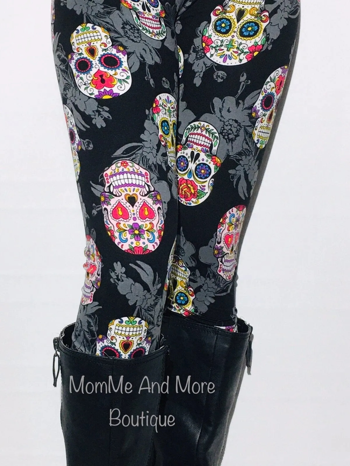 Womens Skull Leggings | XPlus Skull Leggings | Yoga Pants | Footless Tights | Elastic No-Roll Waistband