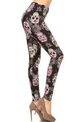 Womens Skull Leggings | XPlus Skull Leggings | Yoga Pants | Footless Tights | Elastic No-Roll Waistband