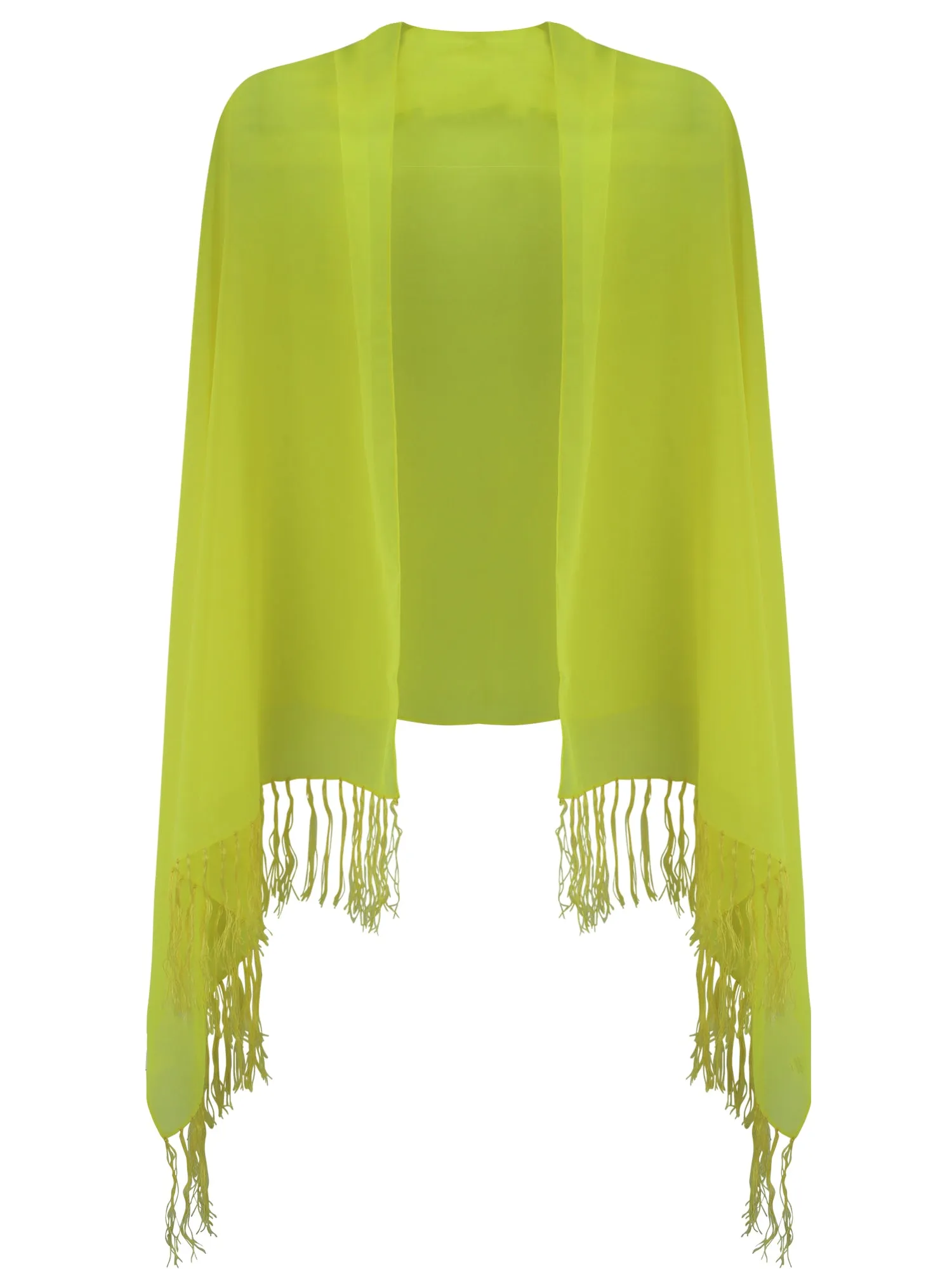 Yellow Long Shear Georgette Shawl With Fringe