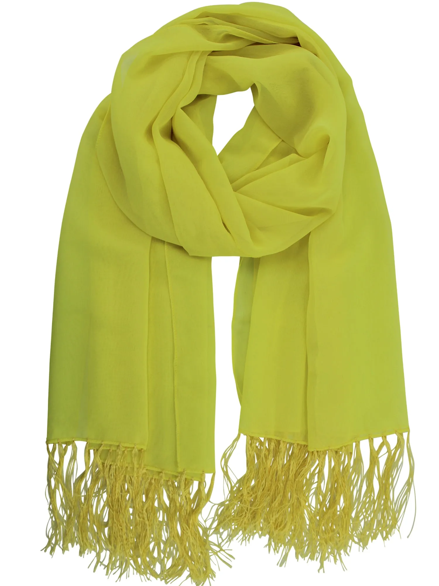 Yellow Long Shear Georgette Shawl With Fringe