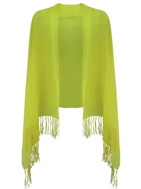 Yellow Long Shear Georgette Shawl With Fringe